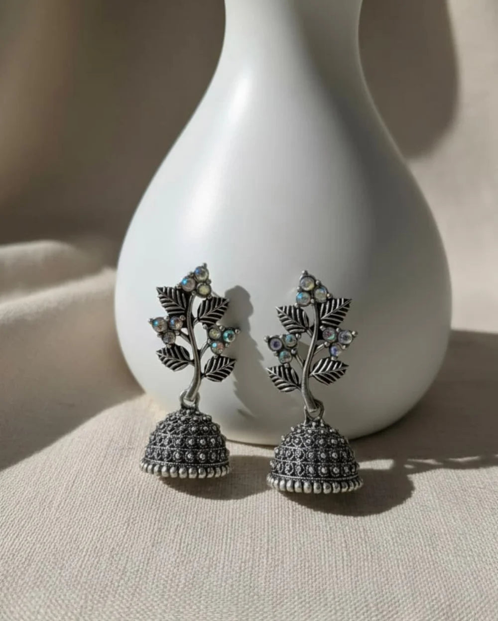 Royal Oxidised Silver toned Jhumkas