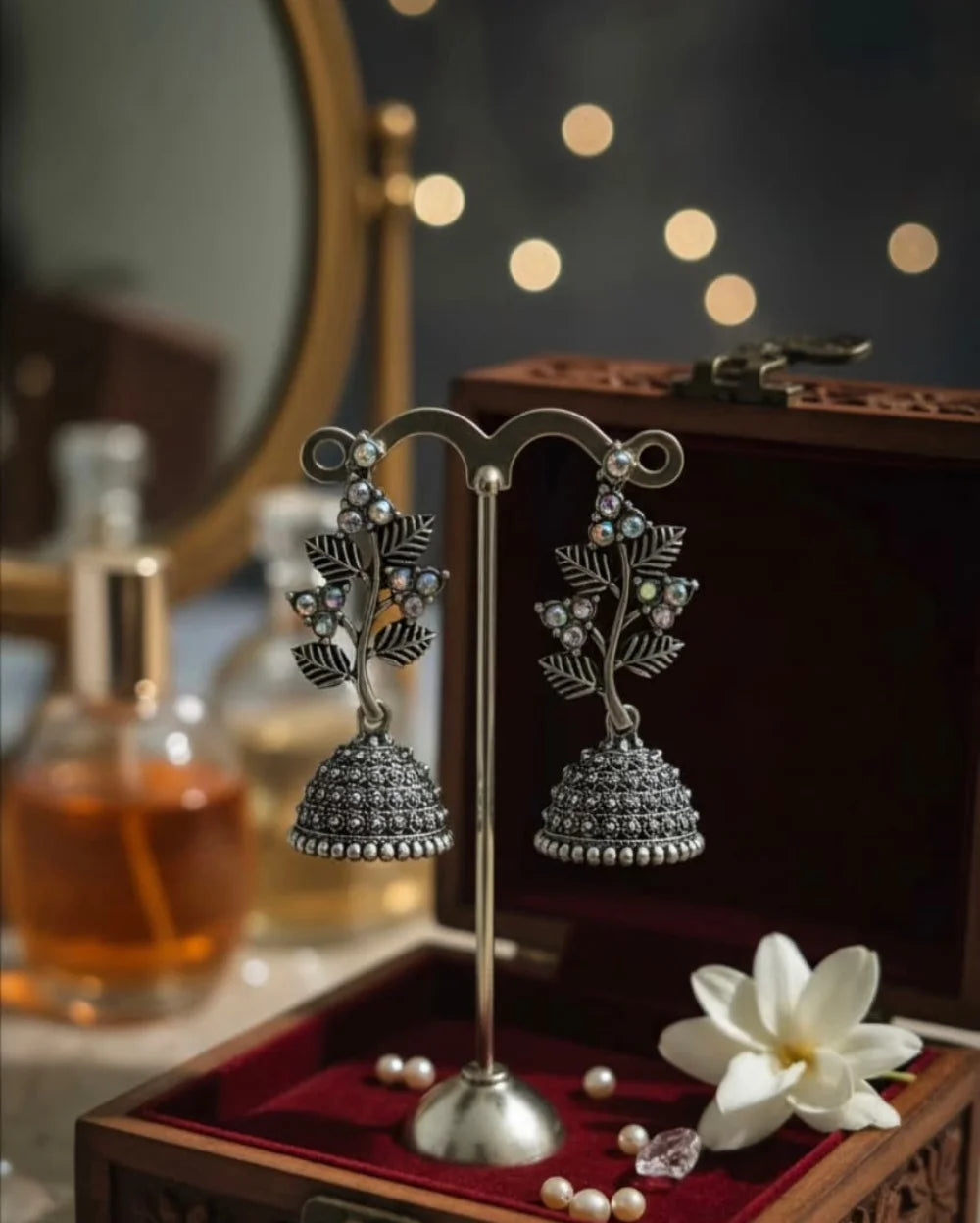 Royal Oxidised Silver toned Jhumkas