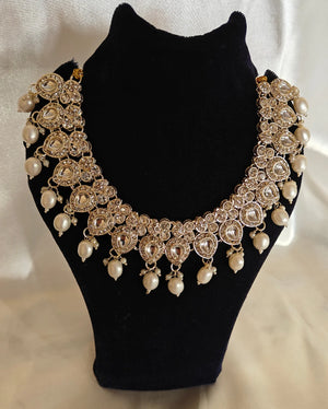 Bela Gold and silver toned Moti Necklace set