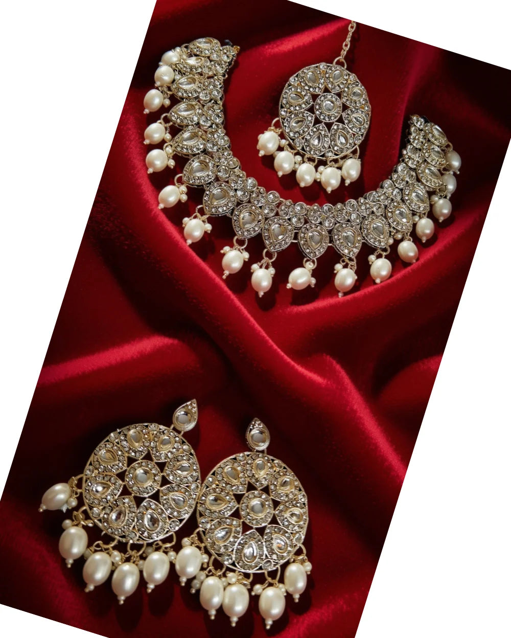 Bela Gold and silver toned Moti Necklace set