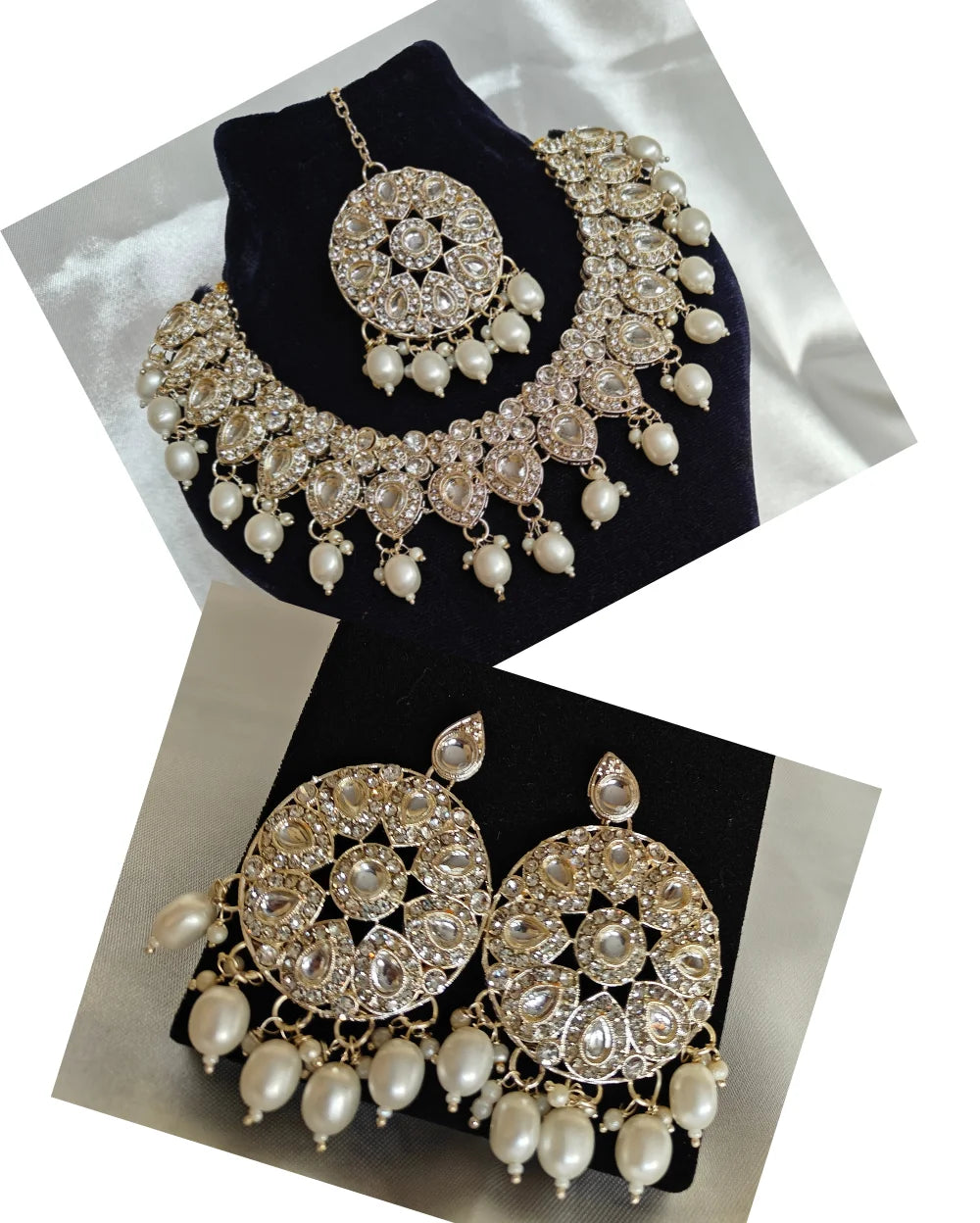 Bela Gold and silver toned Moti Necklace set