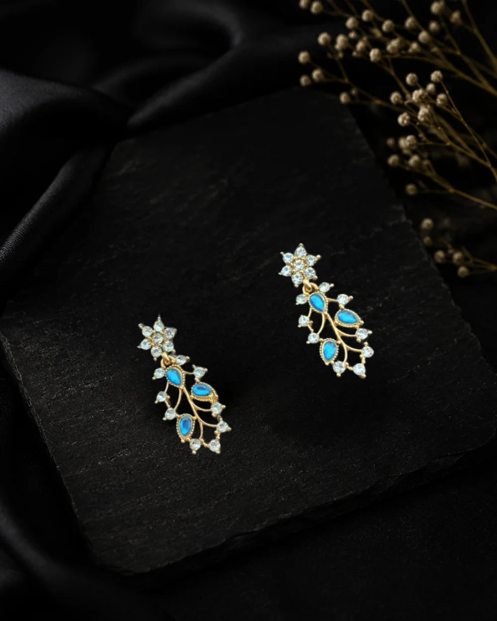 Midnight Blue and Gold Necklace and Earrings