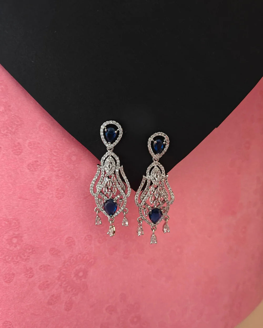Diva Dazzle Silver and Blue AD Earrings