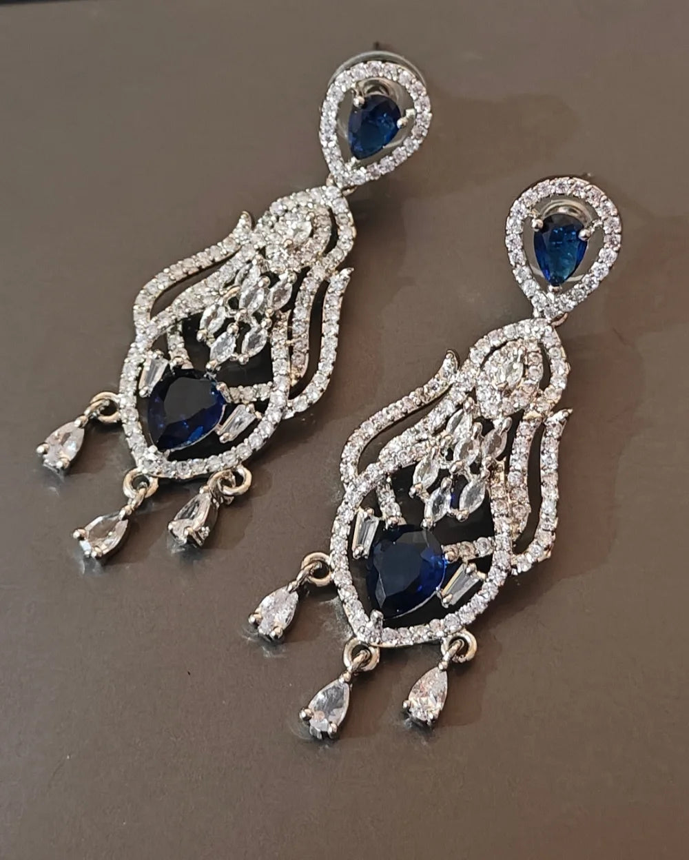 Diva Dazzle Silver and Blue AD Earrings