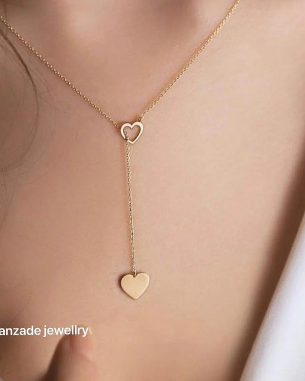 Dangling Double-heart Golden charm Necklace