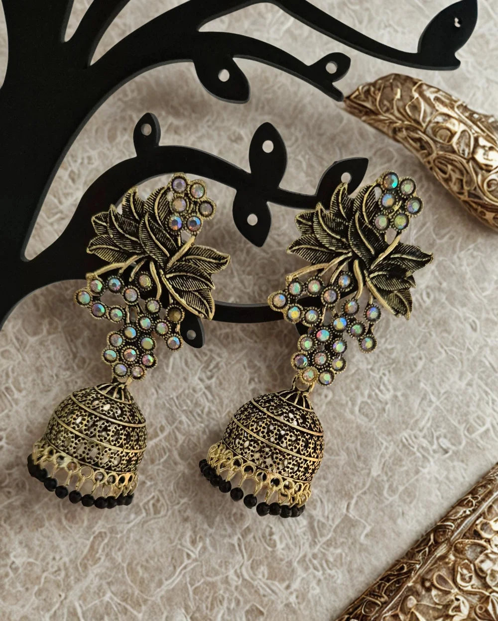 Desi Drizzle Oxidised Golden Earrings