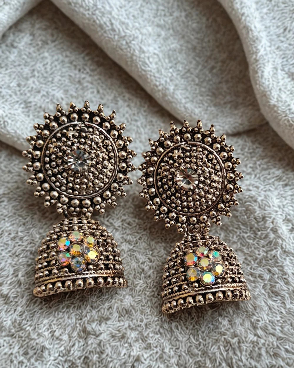 Crystal Accent Silver Oxidised Earrings