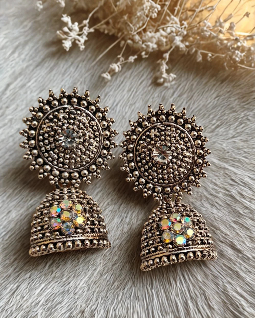 Crystal Accent Silver Oxidised Earrings
