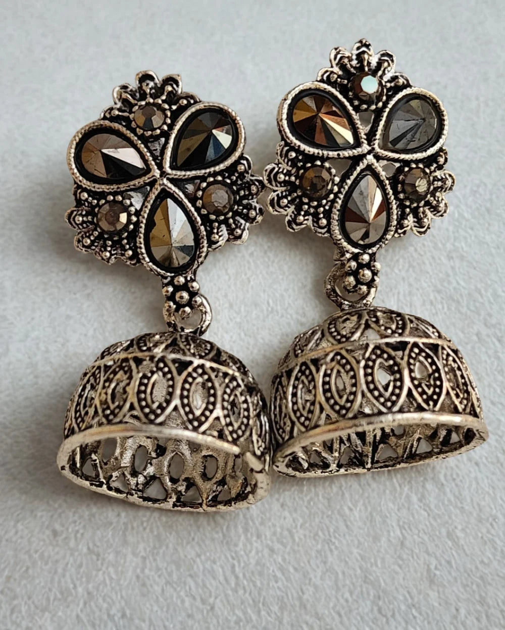 Elegant Floral Shaped Oxidised Jhumka Earrings
