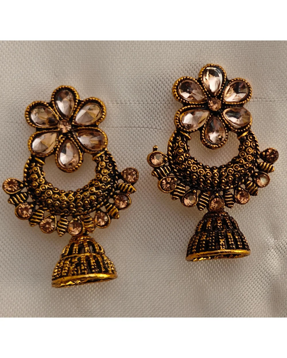 Timeless Gold Oxidised Indian jhumka earrings